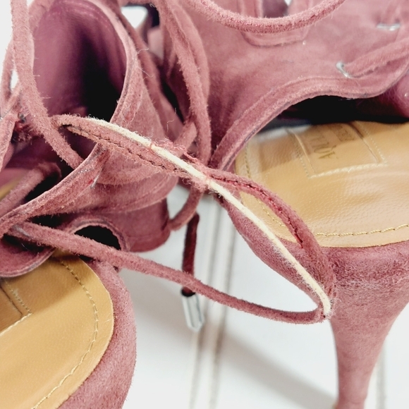 Aquazzura Sexy Thing Burgundy Lace Up Slip On High Heels Pep Toe Sandals B403 - Picture 12 of 13